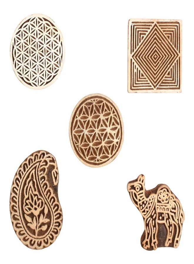 Indian-Shelf Handmade Vocalforlocal Set of 5 New Mix Wooden Printing Block (5.08 cm, Brown) - Image 1